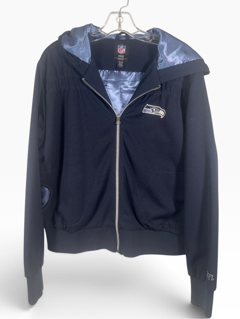 NFL Seattle Seahawks Navy and Silver Hooded Full-Zip Windbreaker